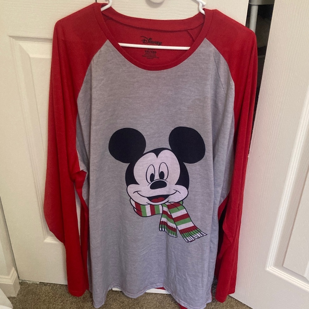 Disney Mickey Mouse Red and Gray Raglan Shirt Christmas theme spirit shirt